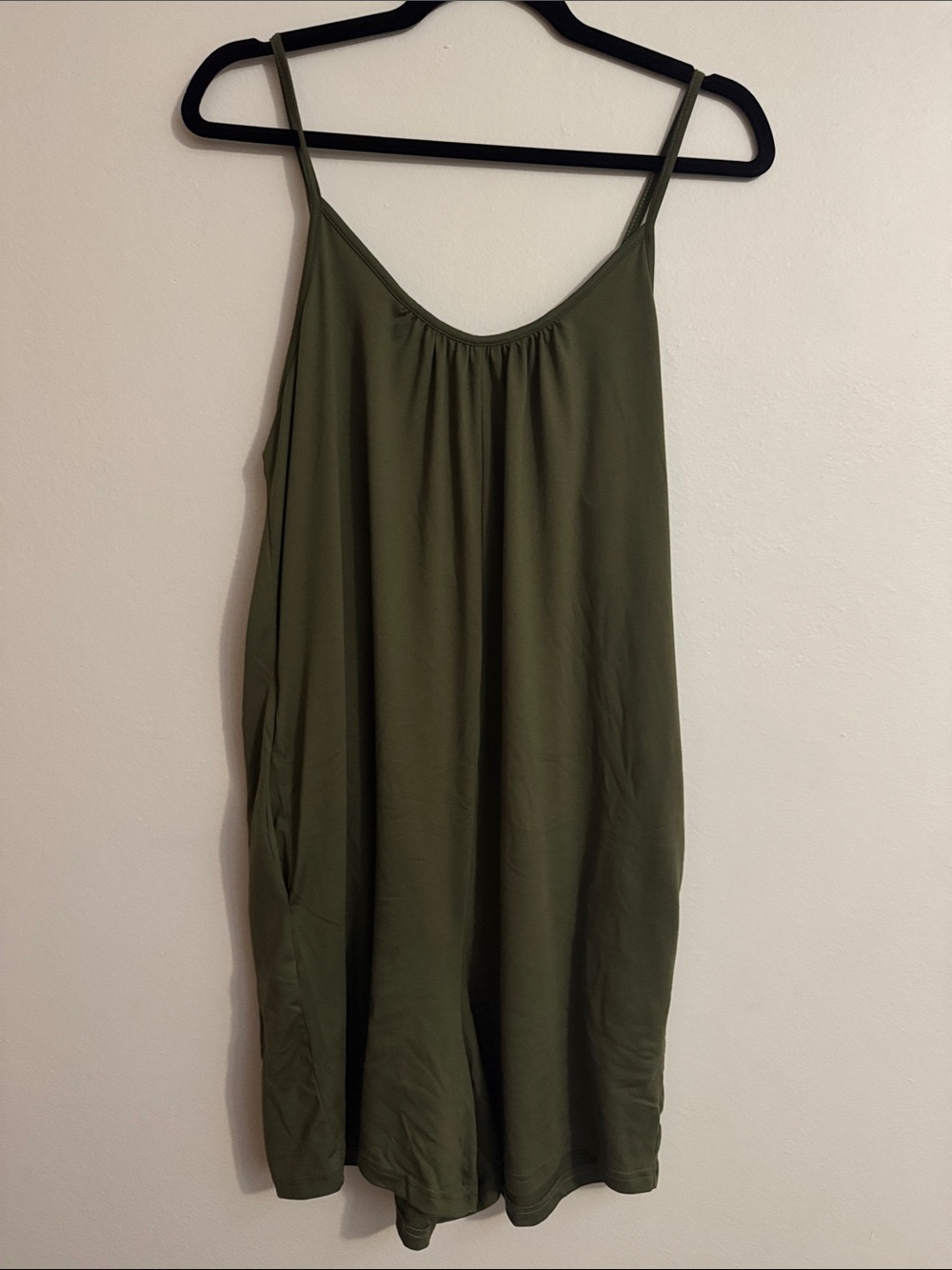 Olive Green Women's Spaghetti Strap Tank Shorts with Pockets